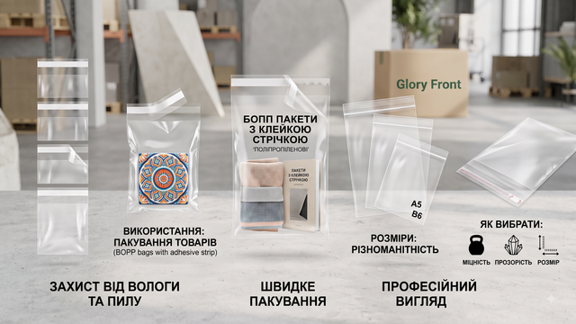 БОПП-пакети з клейкою стрічкою